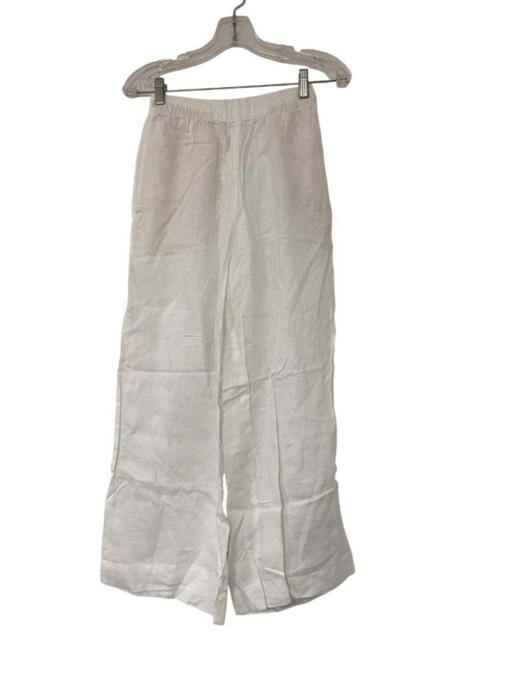 Oysho Womens Linen Pants Trousers Size XS White Wide Leg Pull on 0313/193 NWT